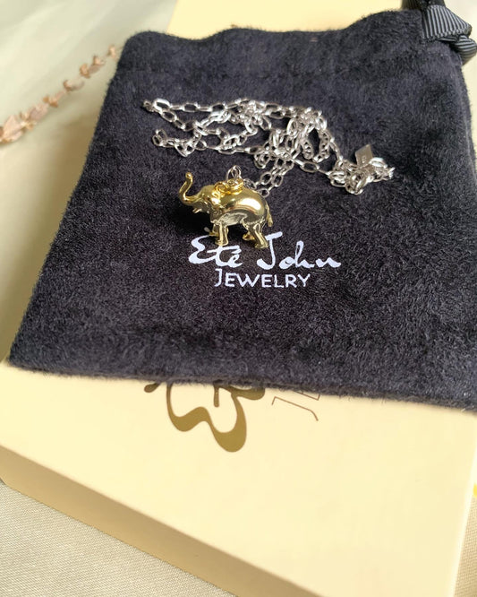 2 Toned Elephant Necklace - 925 Sterling Silver (Gold Plated), 19.2 Inches