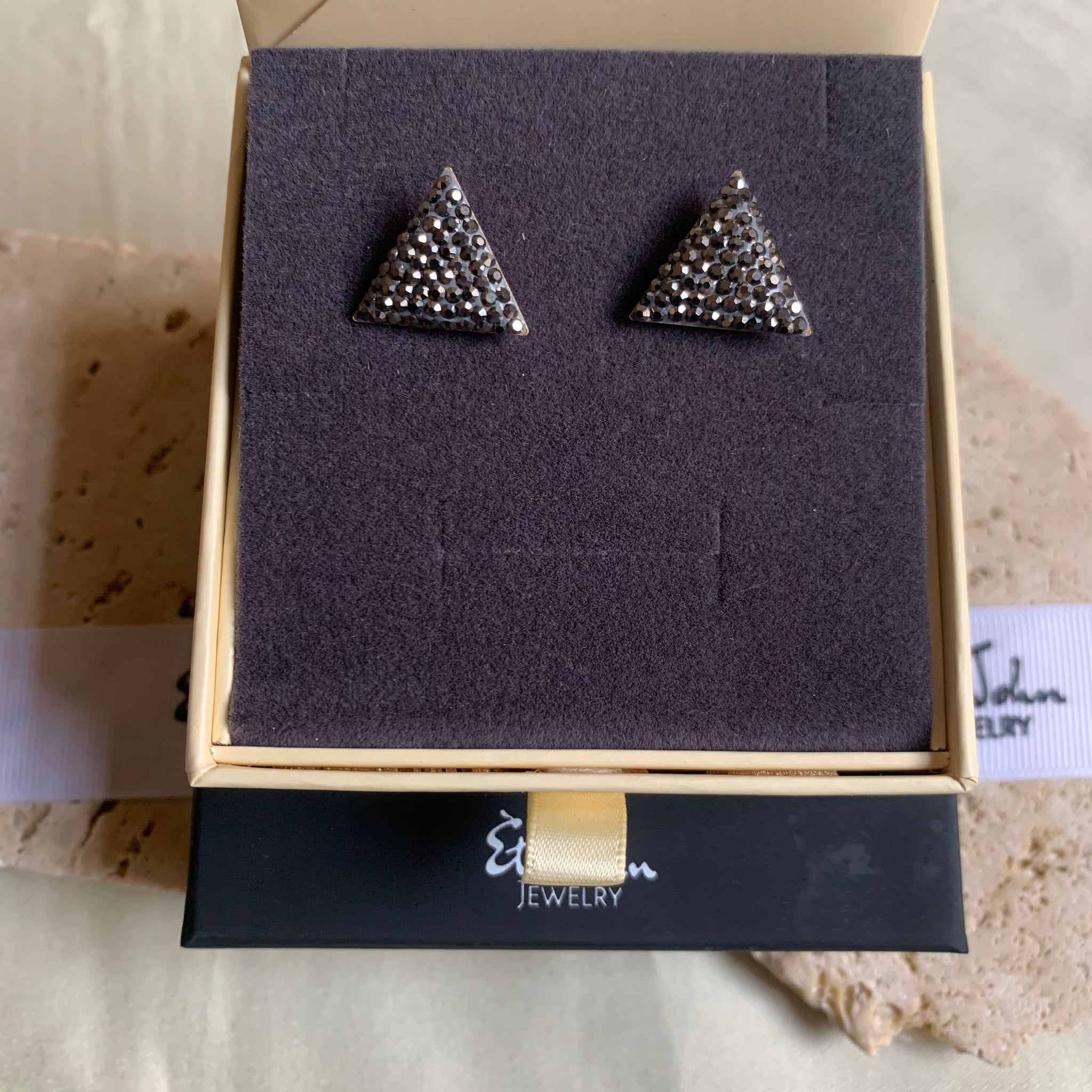 Dazzling Micropave Black Triangle Earring