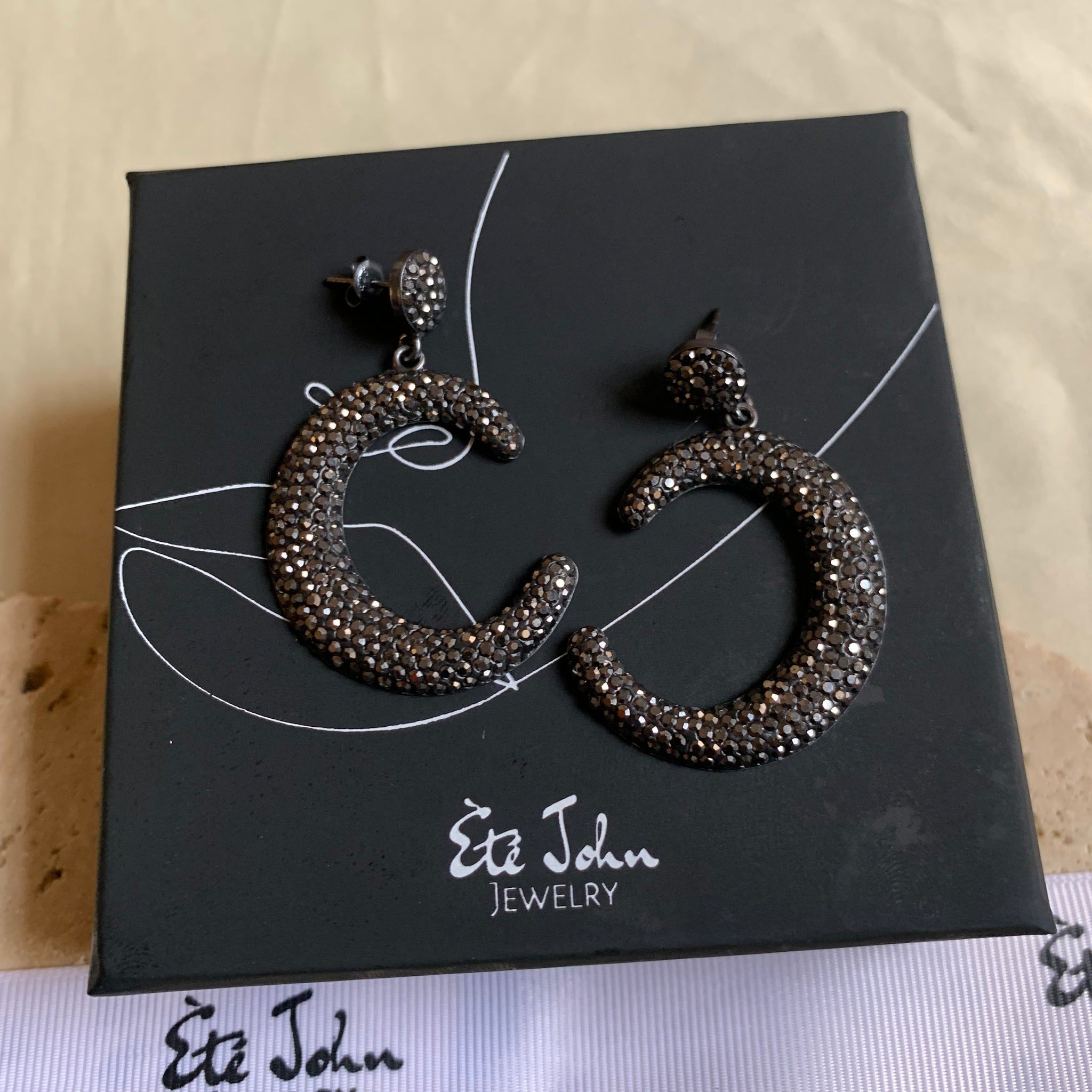 Black Studded C/Moon Drop Earring