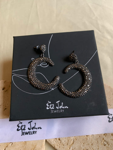 Black Studded C/Moon Drop Earring