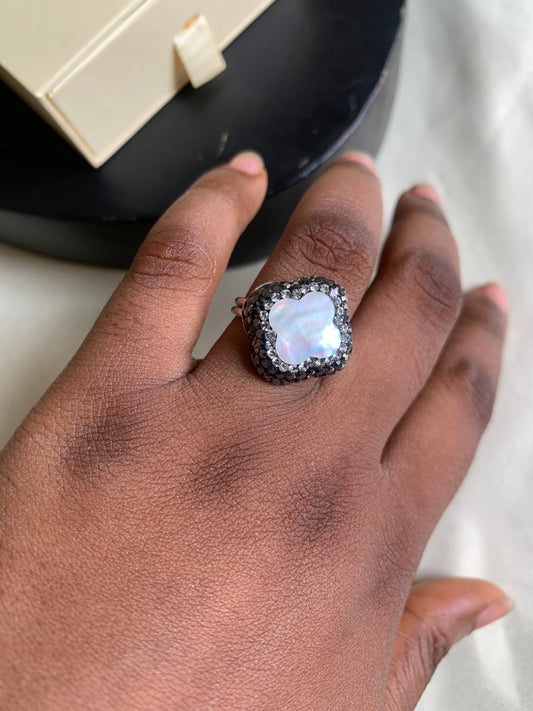 Black studded Clover Ring