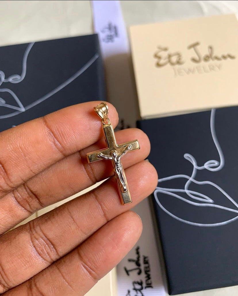 2 Toned Crucifix Pendant - 18 Karat Gold, 1.54 Grams