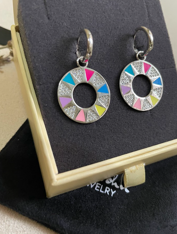 Multicolor Enamel Full Circle Earrings