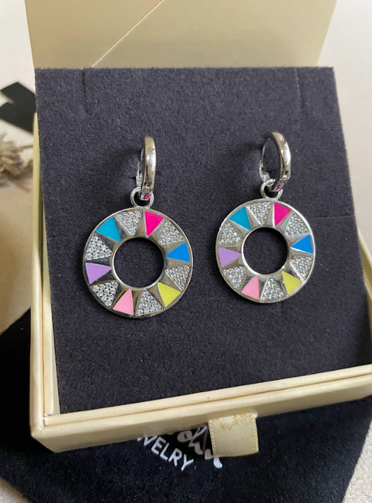 Multicolor Enamel Full Circle Earrings