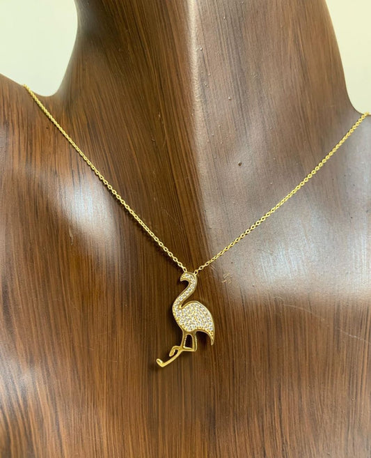 Micro pave studded flamingo necklace