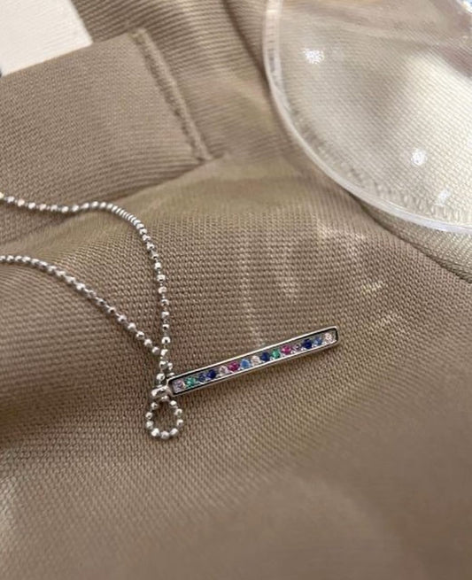 Multicolor studded bar necklace