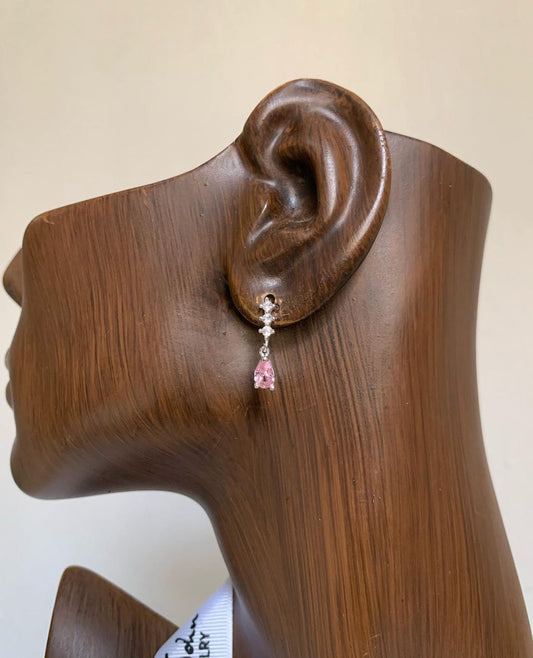 Pink studded pear drop earring